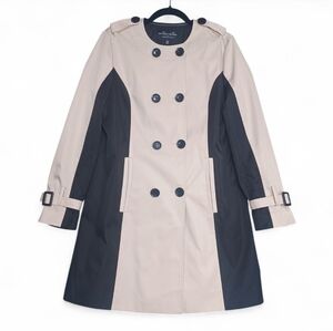 Parkhurst Women's Trench Coat Beige Black Colorblock M Tailored A-Line Jacket